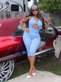 Stylish Polka Dot Halter Neck Cutout Low Back Rompers