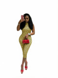 Fashion Polka Dot Print Streetchy Halter Neck Backless Rompers