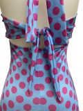 Stylish Polka Dot Halter Neck Cutout Low Back Rompers