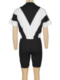 Contrast Color Casual Short Sleeve Top and shorts Sports 2PCS Set