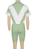 Contrast Color Casual Short Sleeve Top and shorts Sports 2PCS Set