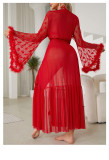 Heart Print Mesh See-Through Long Robe Lingerie