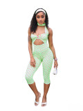 Stylish Polka Dot Halter Neck Cutout Low Back Rompers