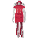 Women's Off Shoulder Sheer Ruched Slim Waist Bodycon Mini Dress