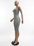 Fashion Polka Dot Print Streetchy Halter Neck Backless Rompers