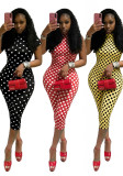 Fashion Polka Dot Print Streetchy Halter Neck Backless Rompers