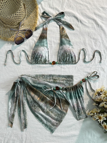 Tie Dye Bikini Set with Cover-up Three-Piece Beachwear Set