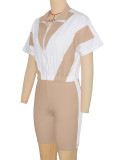 Contrast Color Casual Short Sleeve Top and shorts Sports 2PCS Set