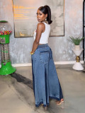 Casual Stretchy Color Block Wide Leg Jeans