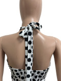 Fashion Polka Dot Print Streetchy Halter Neck Backless Rompers