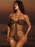Bikini Halter Neck Hollow Out One-piece Swimsuit