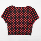 Polka Dot Sexy Print Short Sleeve Capri Three-piece Set