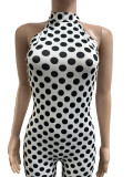 Fashion Polka Dot Print Streetchy Halter Neck Backless Rompers