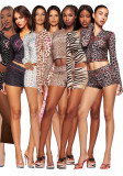 Printed Hooded Long-Sleeve Shorts Thumb Buckle Top and Shorts Two-Piece Set