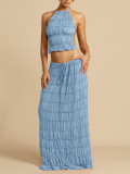 Women's Holiday Pleated Halter Top & Maxi Skirt Two-Piece Set