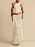 Women's Holiday Pleated Halter Top & Maxi Skirt Two-Piece Set