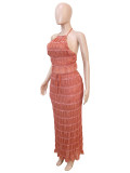 Women's Holiday Pleated Halter Top & Maxi Skirt Two-Piece Set