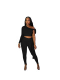 Sexy Single Long Sleeve Crop Top and Pants Two Piece Set