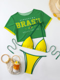Three Piece Swimwear Short Sleeve Cover-up Bikini Set