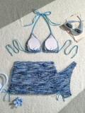 Sexy Beach Holiday Three Piece Swimwear Bikini Set with Skirt