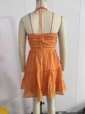 Sexy Solid Halter V-Neck A-line Holiday Dress
