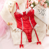 Sexy Contrast Color Floral Lace Garter Teddy Lingerie