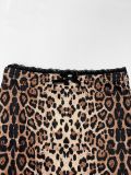 Sexy Leopard Lace Trim Bra & Capri Two Piece Pants Set