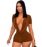 Sexy Plunge Cowl Neck Solid Slim Rompers