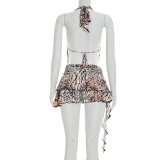 Leopard Print Halter Cowl Neck Backless Sexy Club Dress