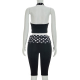 Polka Dot Patchwork Crop Top Capri Two Piece Set