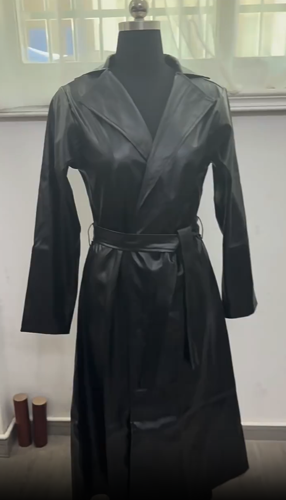 Fall Winter Women's PU Leather Long Coat
