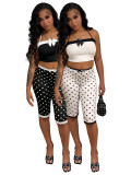 Bow Cami Crop Top Polka Dot Capri Pants Two Piece Set