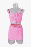 Sexy Two Piece Skirt Set Pu Leather Nightclub Lingerie Set