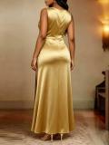 Elegant Cowl Neck Sleeveless Ruched Maxi Dress