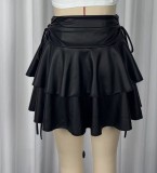 Fashion PU Leather Layered Skirt for Women