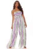 Women Print Casual Strapless High Waist Wide Leg Jumpsuit