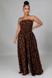 Women Print Casual Strapless High Waist Wide Leg Jumpsuit