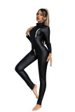 Erotic Lingerie Sexy PU Faux Leather Zipped Jumpsuit