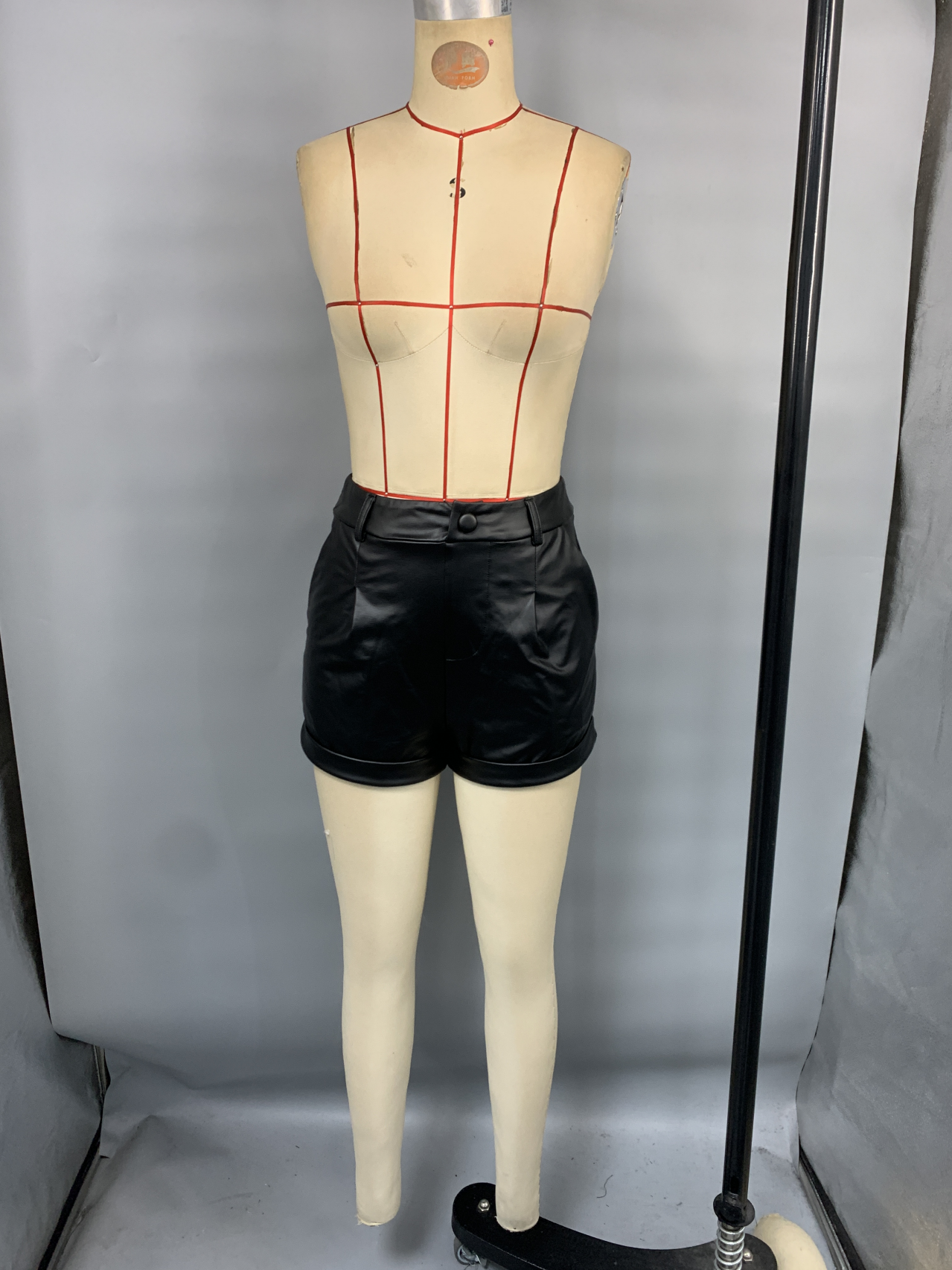 Black PU Fuax Leather Fashion High Waist Shorts