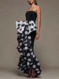 Elegant Polka Dot Ruffle Maxi Evening Dress