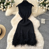 Solid Tassel Knitting Sleeveless Bodycon Dress