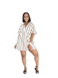 Chic V-neck Striped Casual Short Sleeve A-line Dress