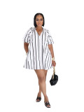 Chic V-neck Striped Casual Short Sleeve A-line Dress