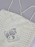 Sexy Crocheting Knit Hollow Out Cover-up Beach Dress