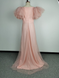 Ruffles Deep-V Neck Slit Maxi Evening Dress