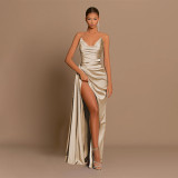 Strapless Ruched Sexy Slit Maxi Evening Dress