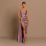 Strapless Ruched Sexy Slit Maxi Evening Dress