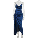 Strapless Ruched Sexy Slit Maxi Evening Dress