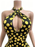Fashion Polka Dot Low Back Keyhole Halter Slim Rompers