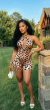 Fashion Polka Dot Low Back Keyhole Halter Slim Rompers